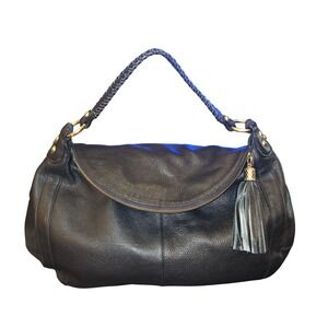 Onna Ehrlich Rachel Hobo Bag Womens XL Black Pebbled Leather Tassel Whipstitch